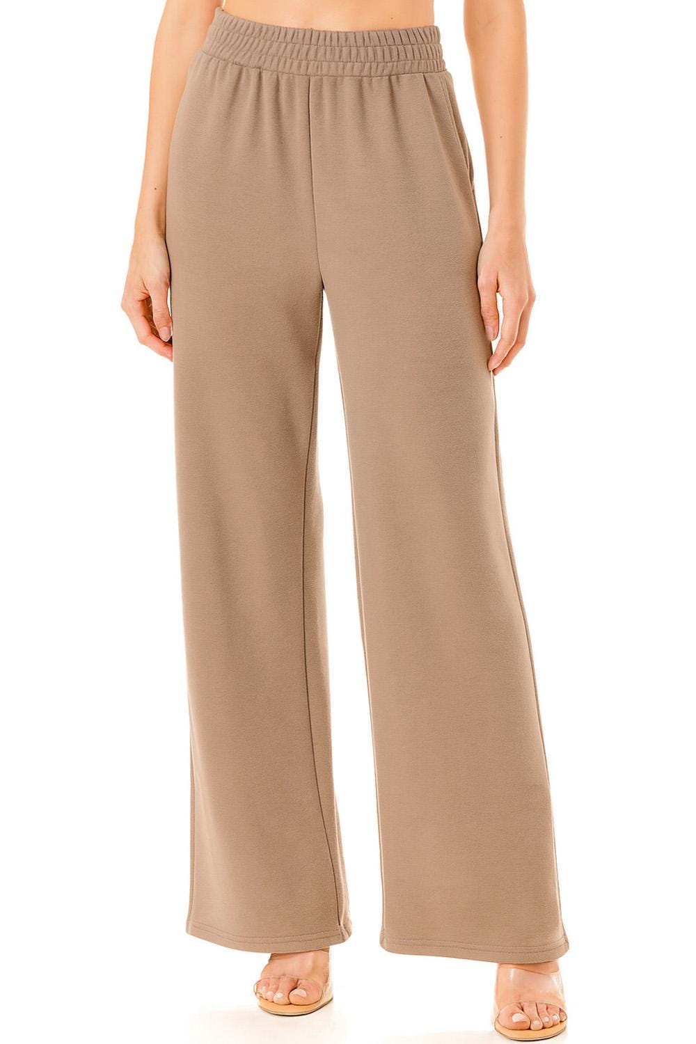 Textured Straight Leg Pants with Pockets – Wide Elastic Waist Lounge Trousers | Casual Everyday Women’s Pants – BOU212