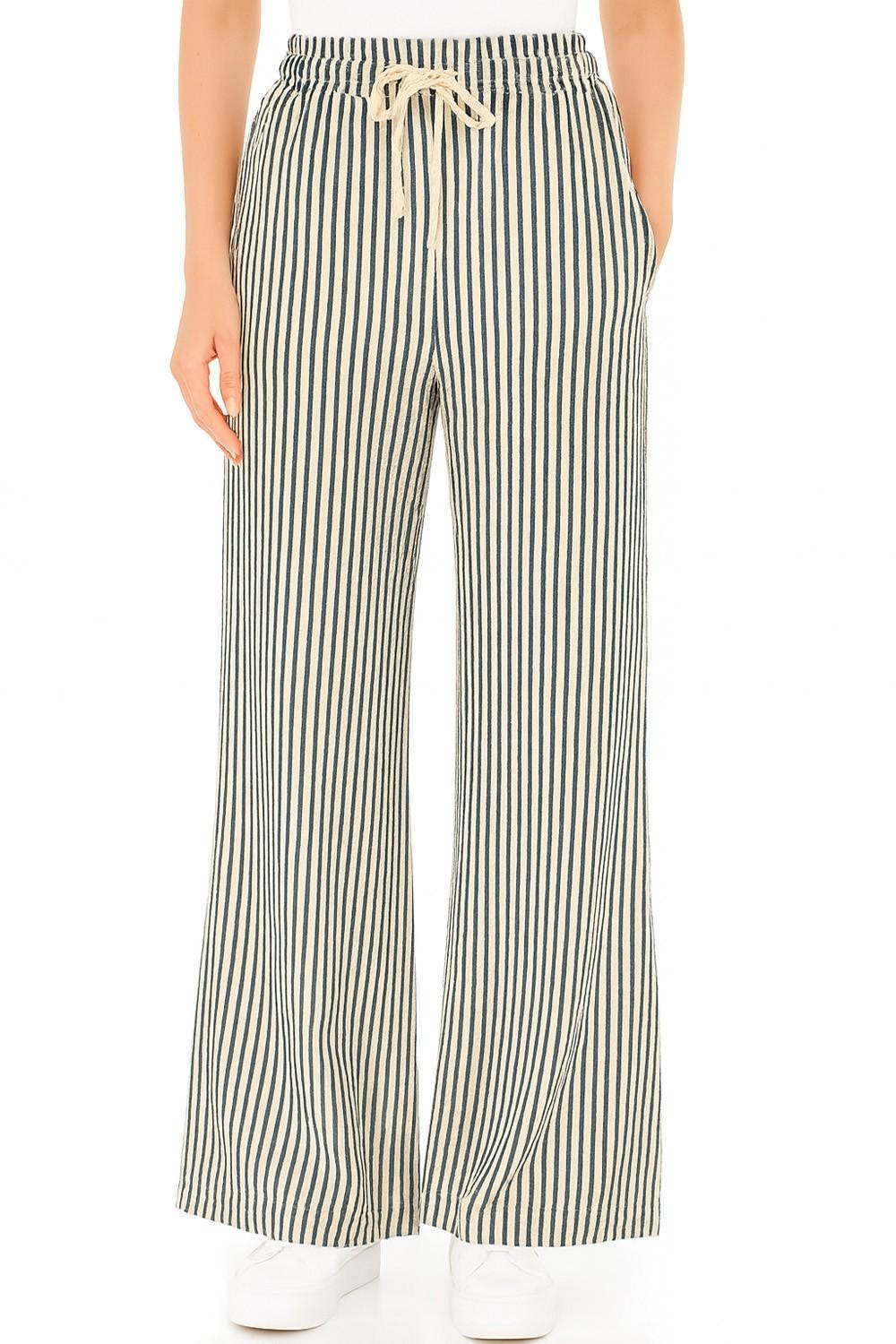 Striped Straight Leg Pants with Pockets – Drawstring Elastic Waist Lounge Trousers – QD28