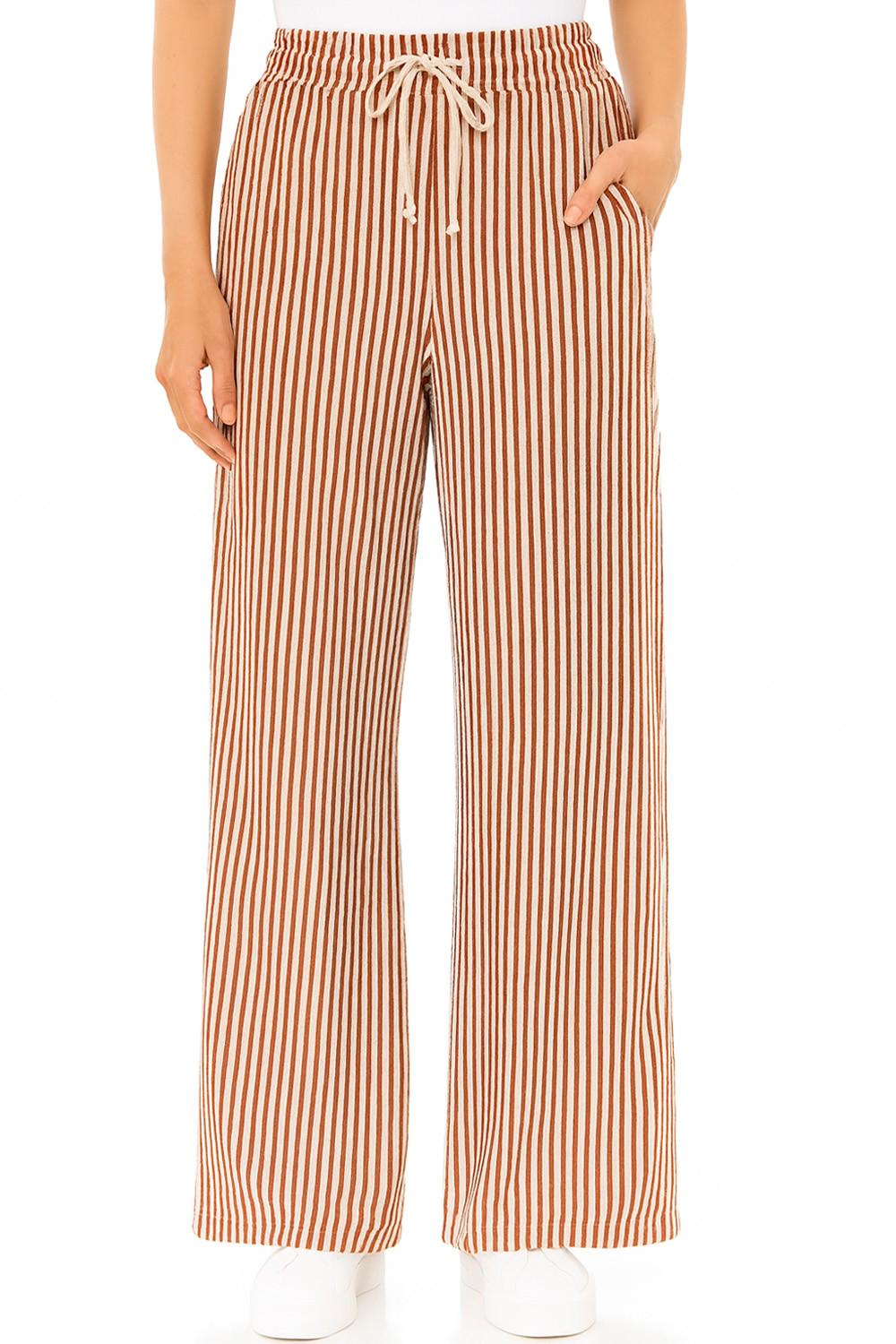 Striped Straight Leg Pants with Pockets – Drawstring Elastic Waist Lounge Trousers – QD28