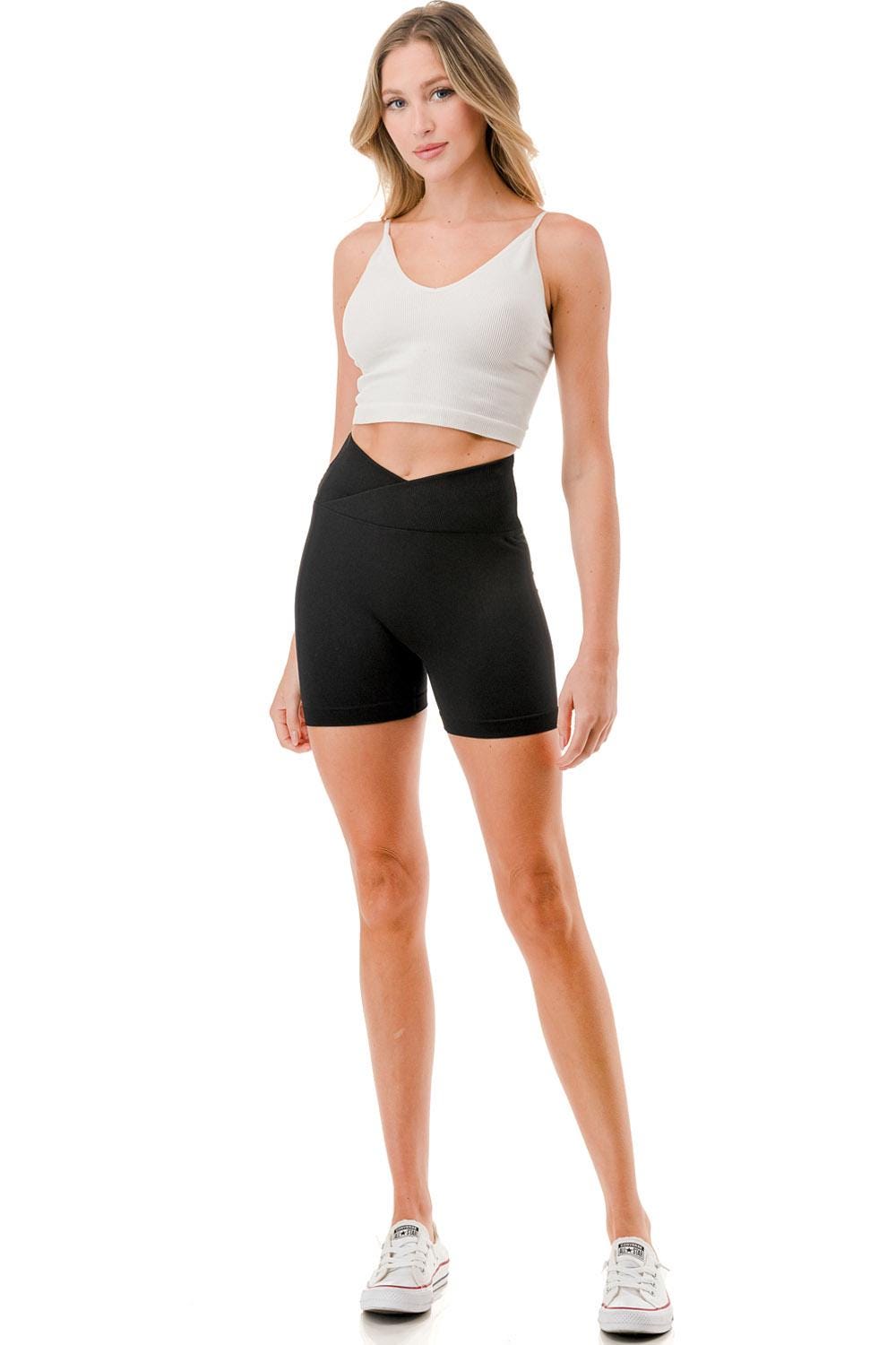 V-Waist Booty Scrunch Shorts – Ribbed High Waist Biker Shorts | Push Up Workout & Lounge Shorts - MFH26