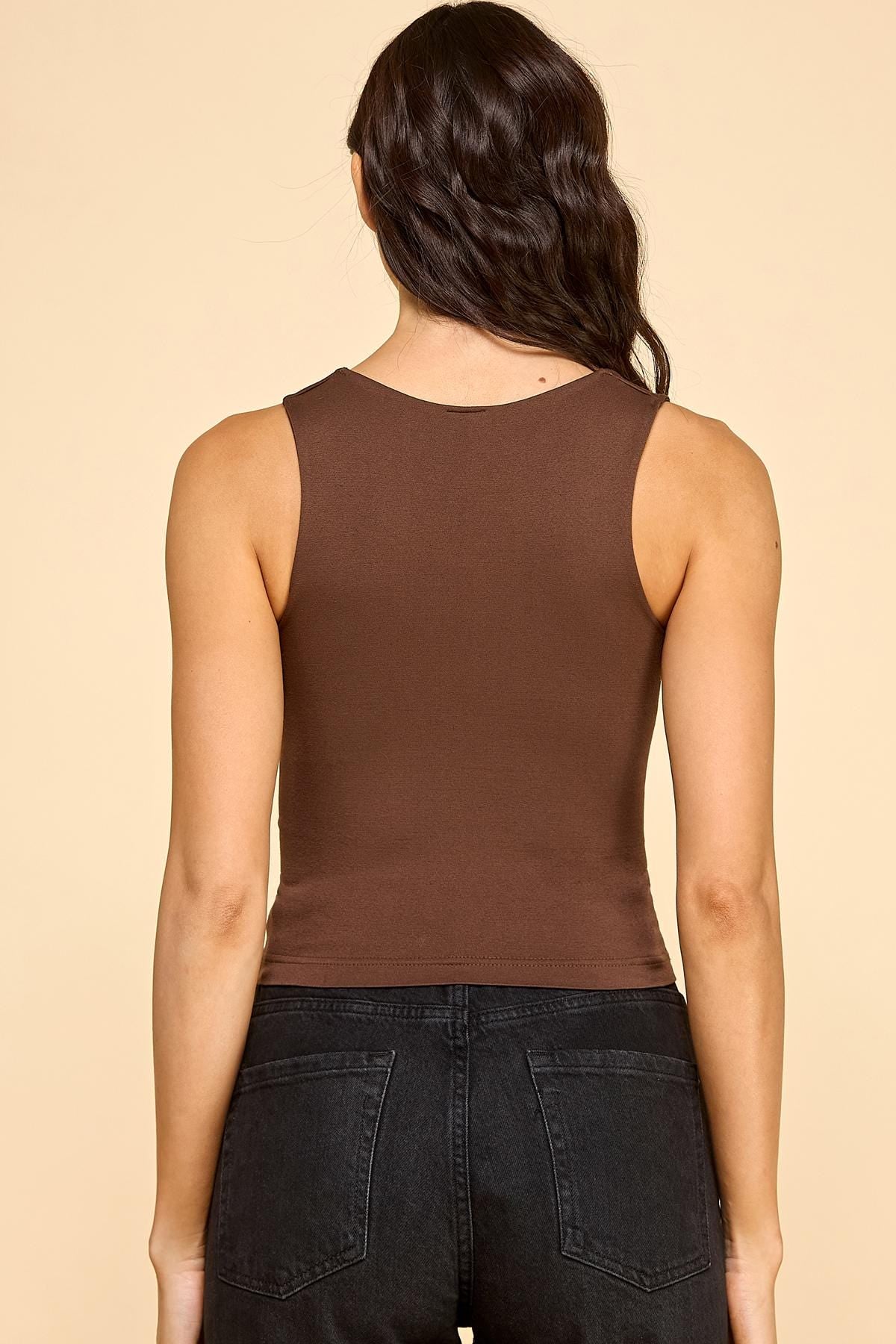 Square Neck Tank Top – Double Layered Stretch Sleeveless Camisole | Minimalist Basic Top - OU261EM