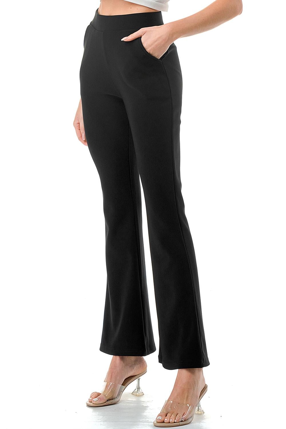 Butt Lift Bell Bottom Pants with Pockets: High Waist Flare Stretch Scuba Trousers - TDVQ29C