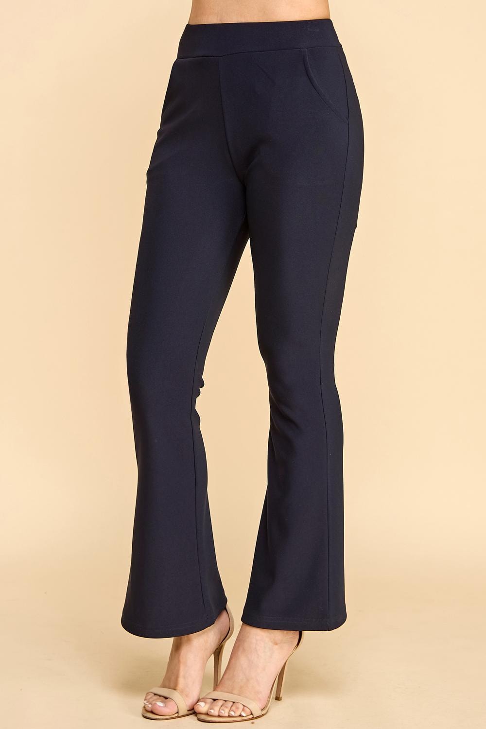 Butt Lift Bell Bottom Pants with Pockets: High Waist Flare Stretch Scuba Trousers - TDVQ29C
