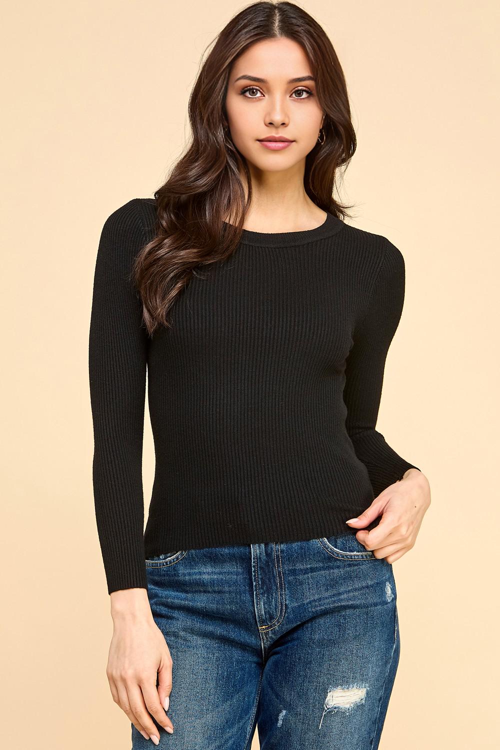 Classic Round Neck Long Sleeve Sweater | Women’s Fitted Knit Pullover Top - DSO12