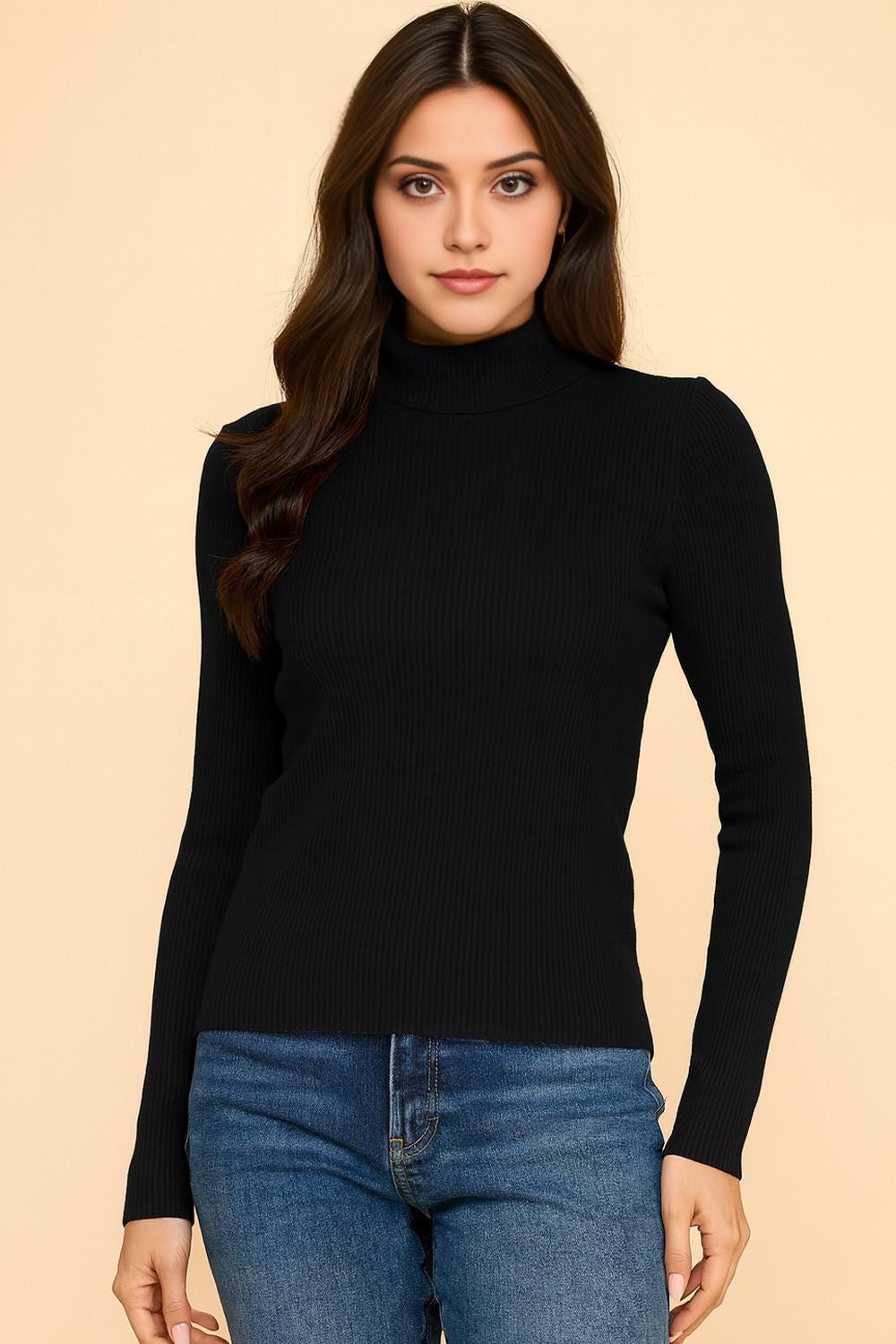 Women’s Turtleneck Sweater | Classic Knit Long Sleeve Pullover Top - DUO14