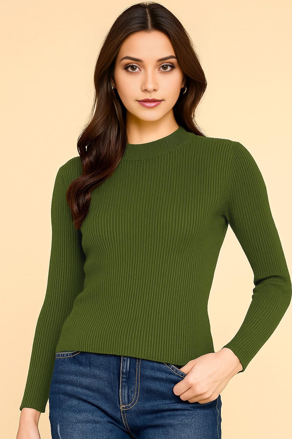 Women’s Mock Neck Sweater | Classic Knit Long Sleeve Pullover Top - DNO13