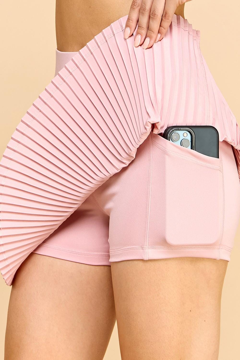 Women’s Pink Pleated Skort with Pocket – Tennis Golf Skirt
