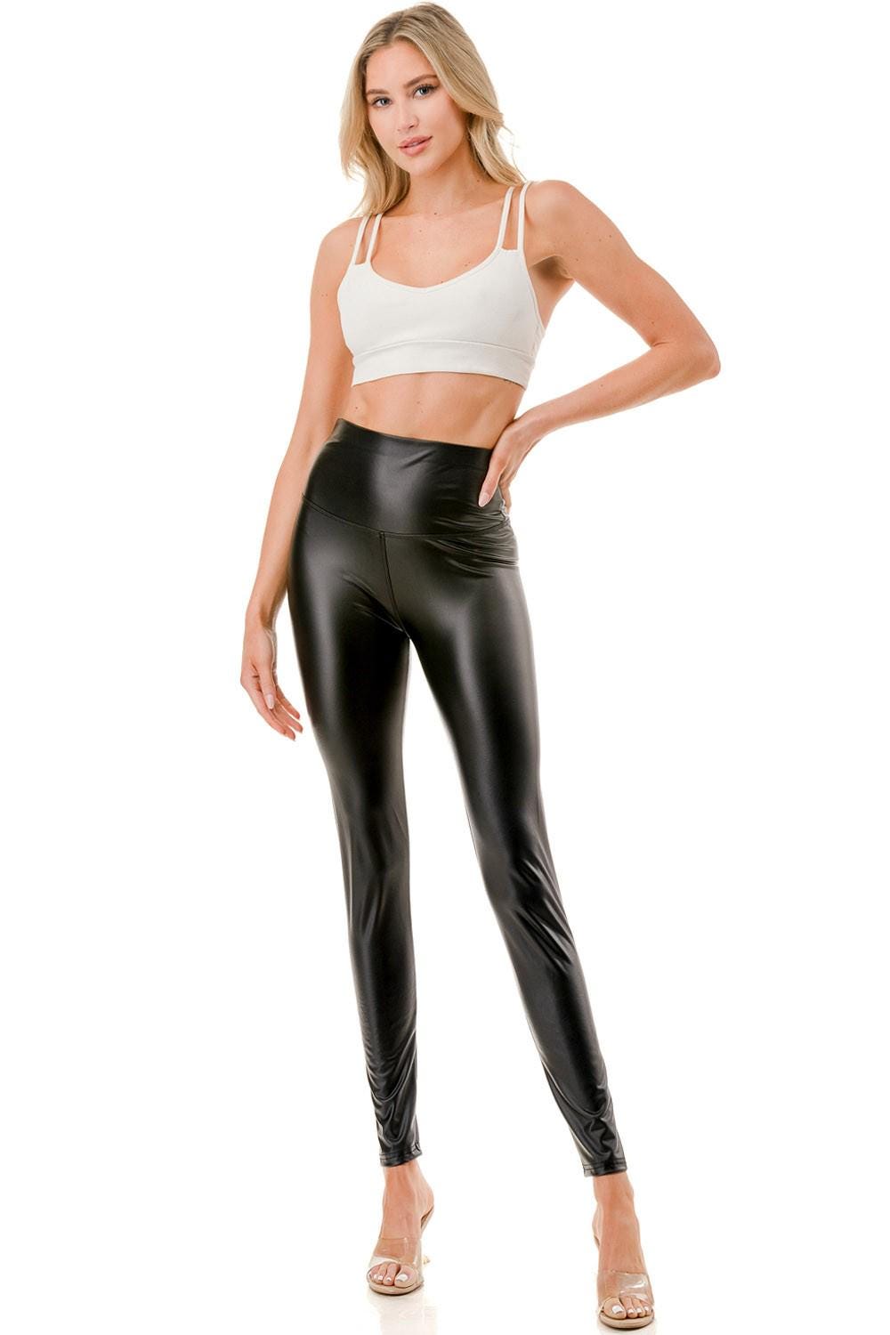 Women’s Black Vegan Leather High Waisted Leggings Faux Leather Pants