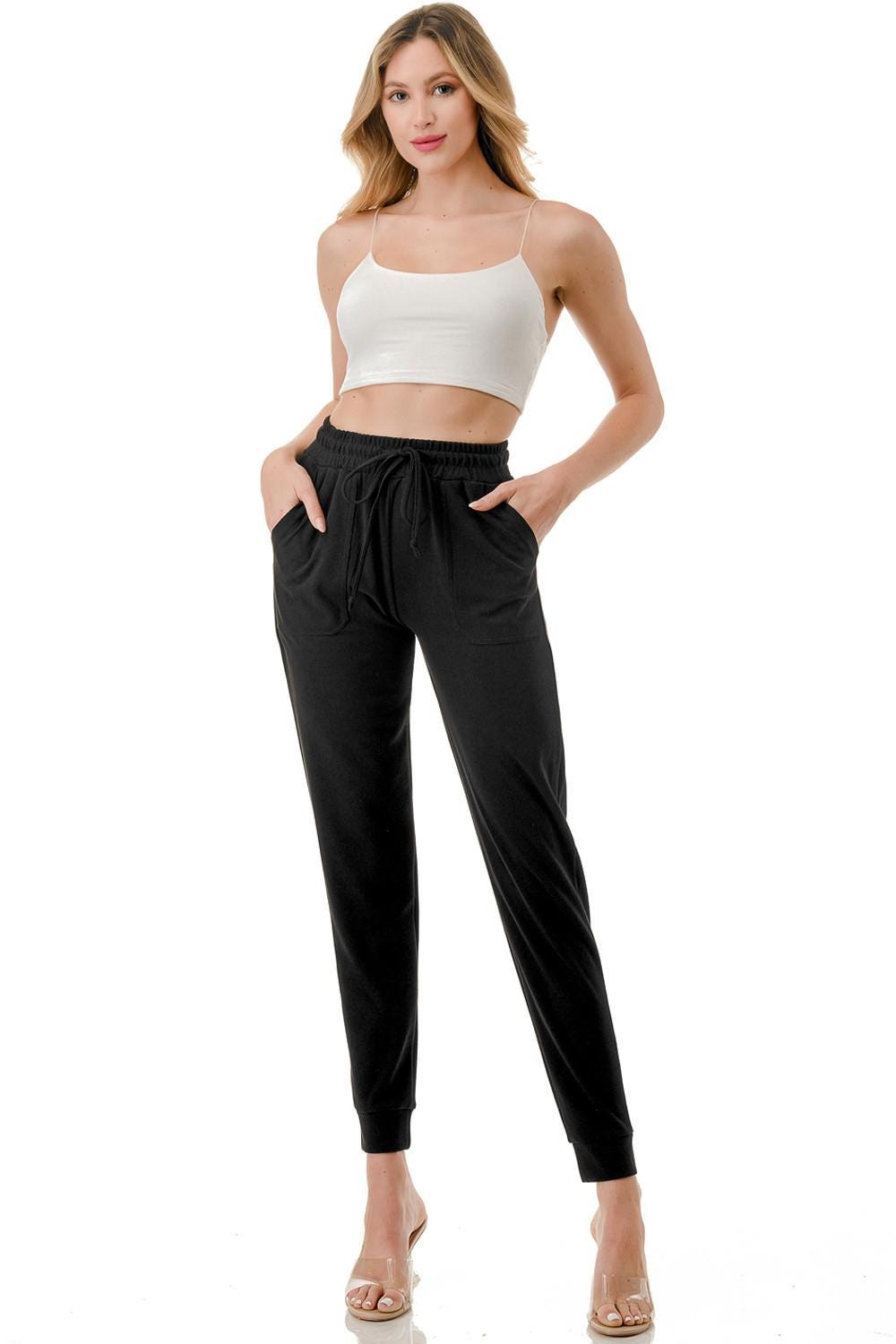 Plus Size Joggers with Pockets | Women’s French Terry Drawstring Sweatpants - 3UC14-PLUS