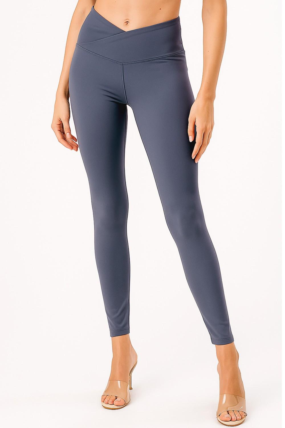 Crossover V-Waist Yoga Leggings: High-Waist Skinny Active Pants - MH34