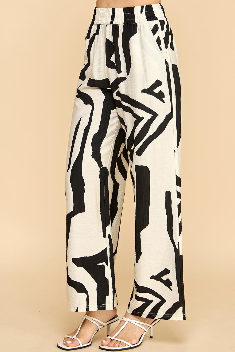 Unique Print Wide Leg Pants with Pockets – High Waist Elastic Lounge Trousers – LLS-12