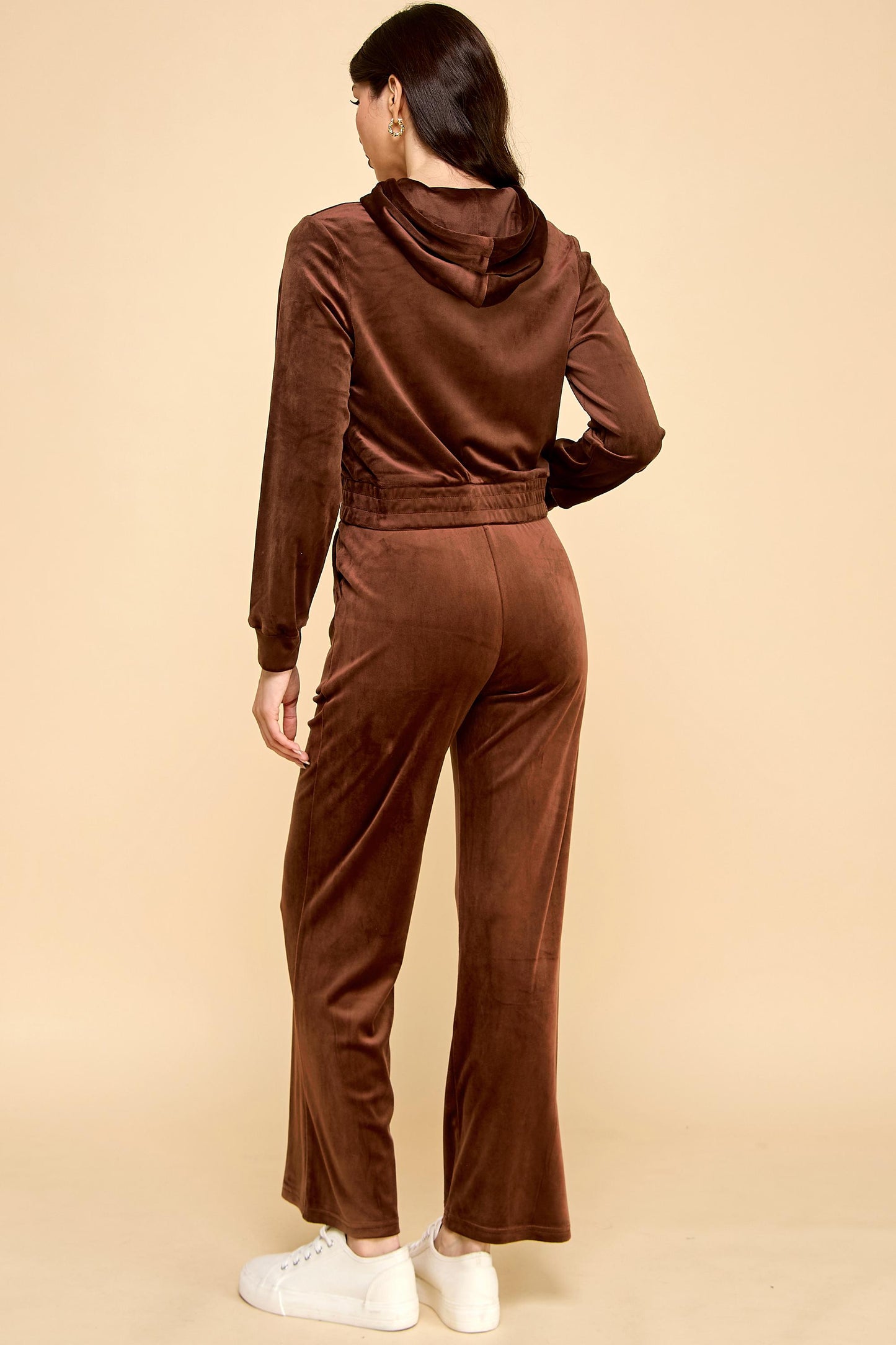 Velour Tracksuit Set – Stretch Zip-Up Hoodie & Wide Leg Pants | 2-Piece Lounge Outfit – WT612-SET