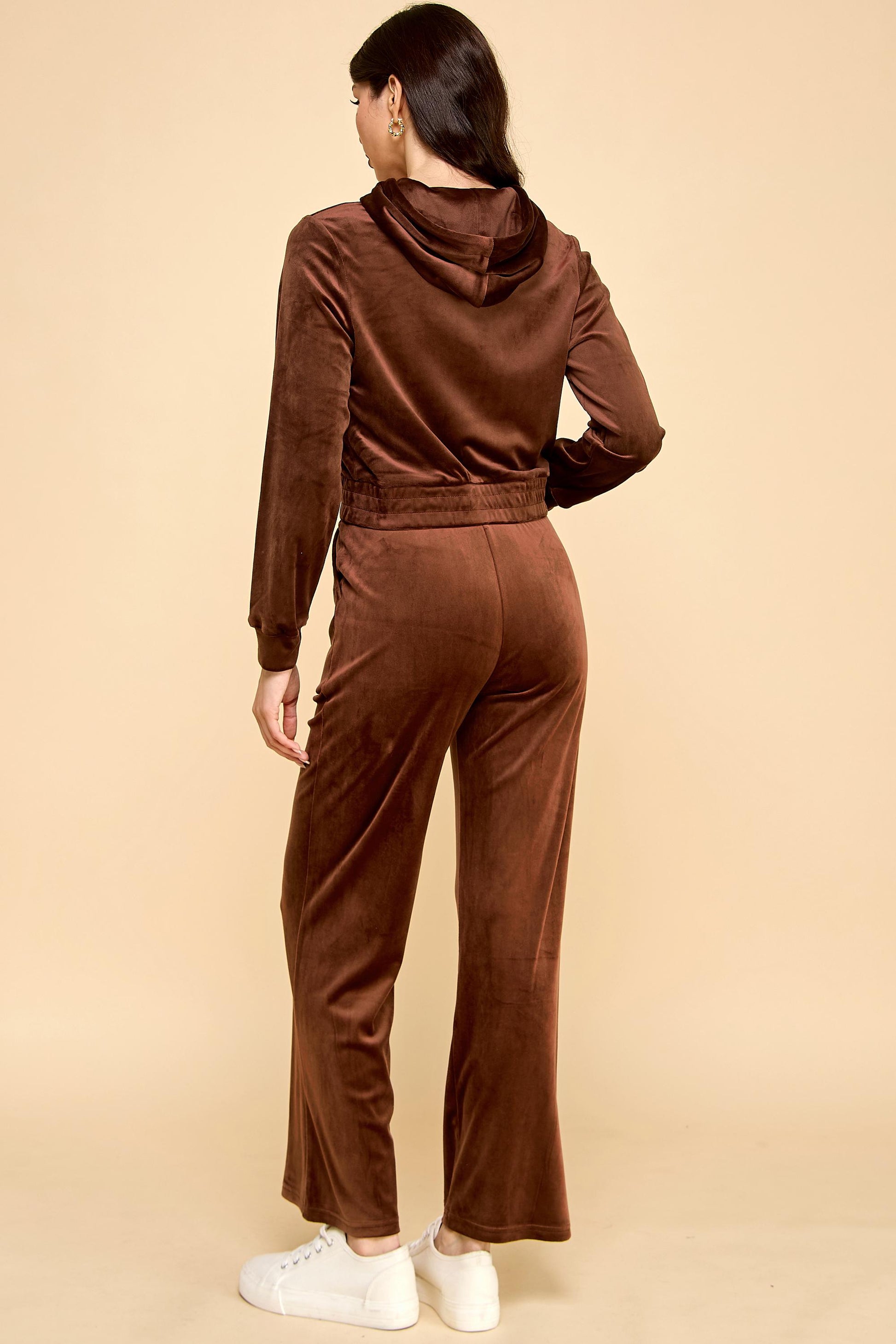 Velour Tracksuit Set – Stretch Zip-Up Hoodie & Wide Leg Pants | 2-Piece Lounge Outfit – WT612-SET