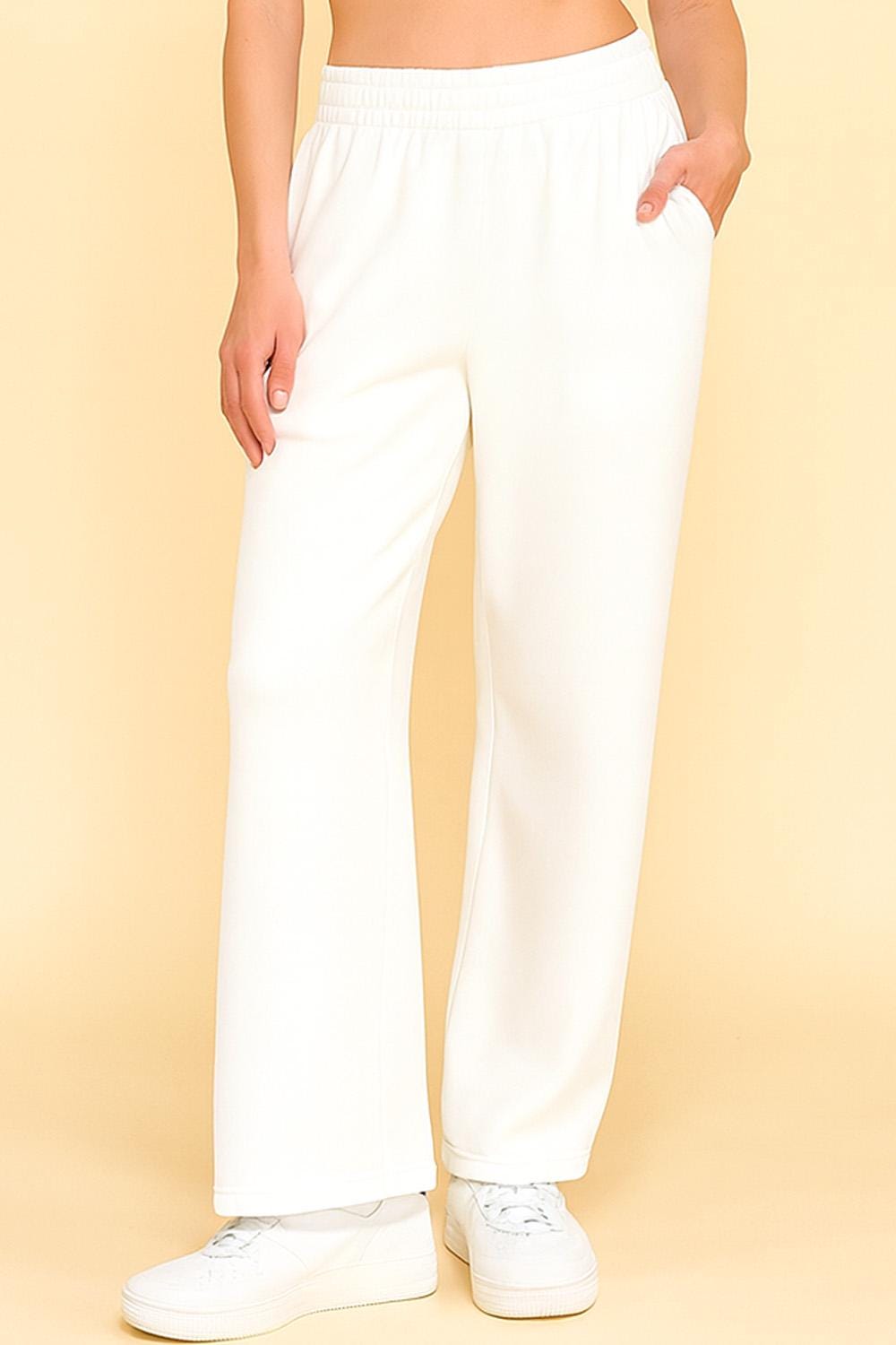 French Terry Fleece Sweatpants – Wide Elastic Waist Straight Leg Pants with Pockets | Cozy Lounge Joggers – QG71