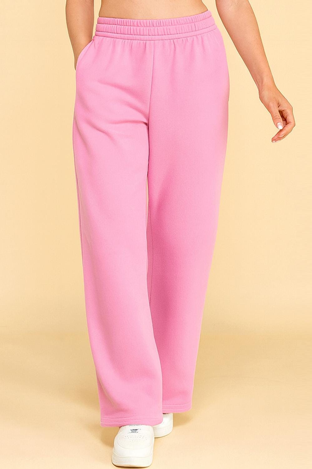 Fleece Sweatpants – French Terry Wide Elastic Waist Straight Leg Pants with Pockets | Cozy Lounge Joggers