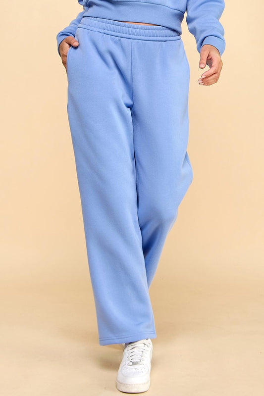 French Terry Fleece Sweatpants – Wide Elastic Waist Straight Leg Pants with Pockets | Cozy Lounge Joggers – QG71