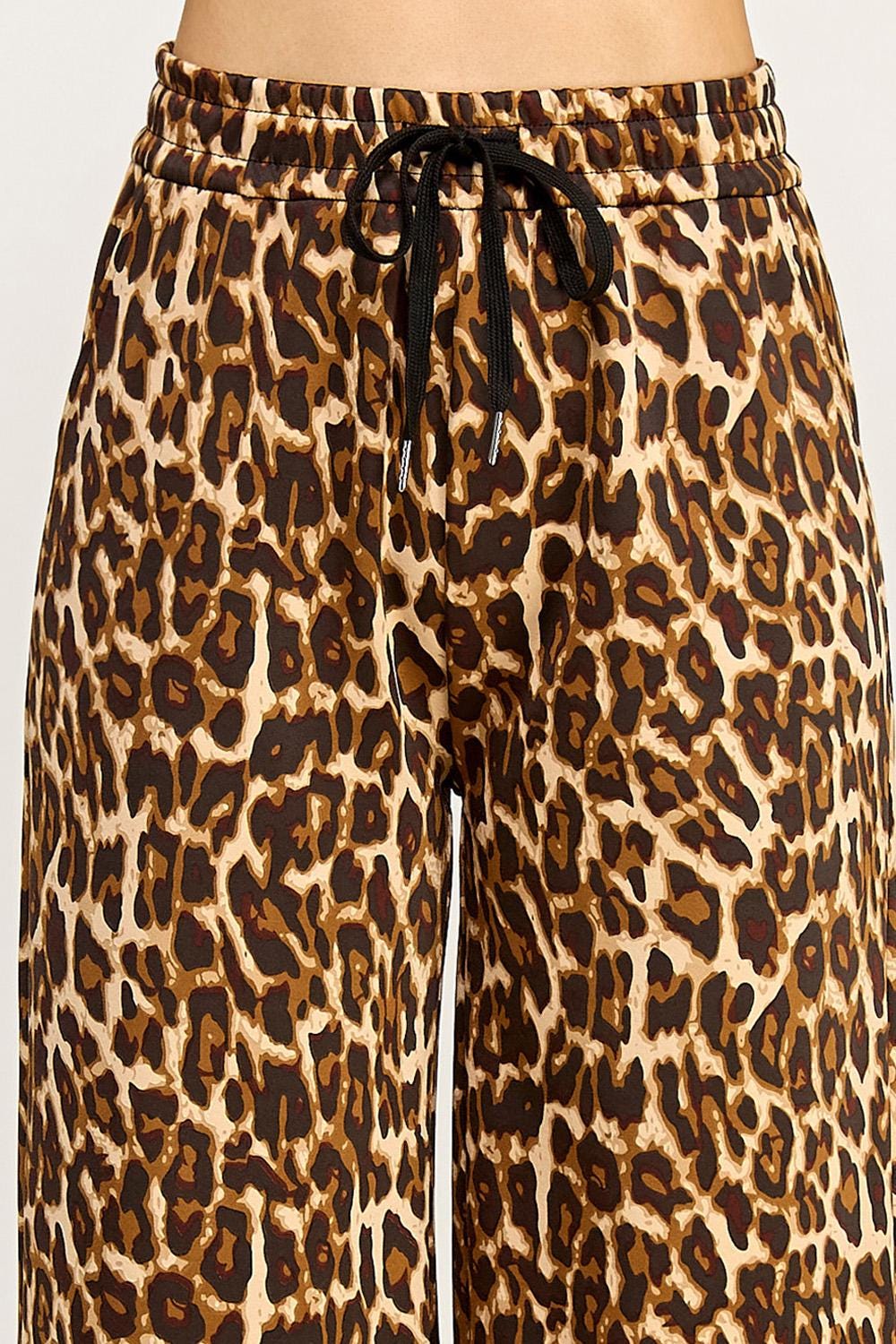 Leopard Print Wide Leg Pants – Stretch Scuba Drawstring Trousers | Statement Lounge & Streetwear Pants – TKT16U