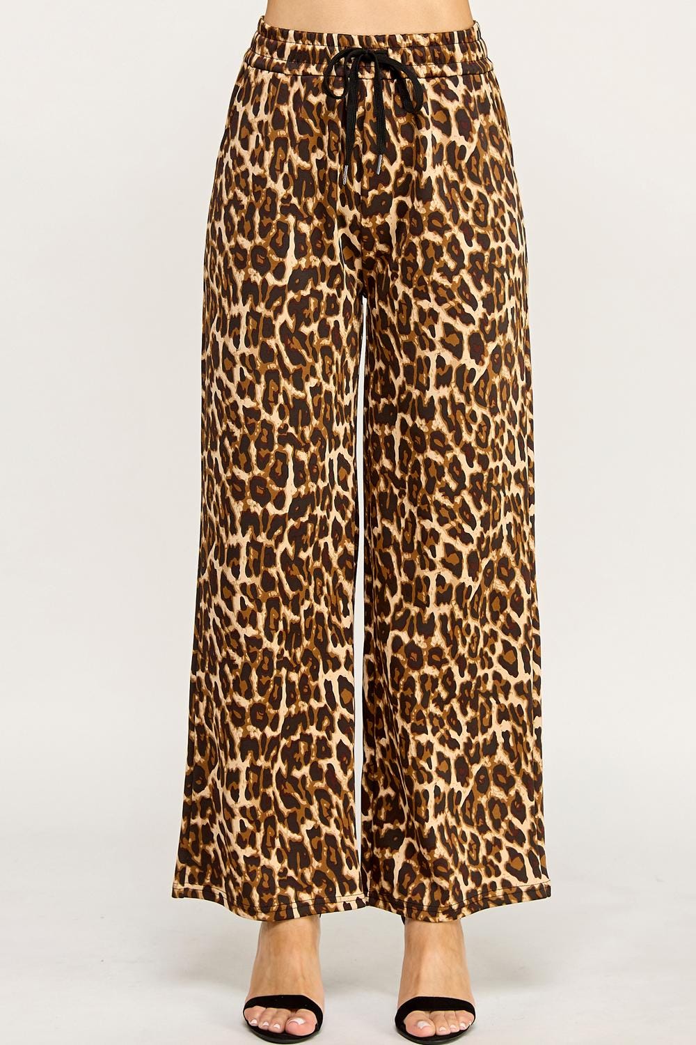 Leopard Print Wide Leg Pants – Stretch Scuba Drawstring Trousers | Statement Lounge & Streetwear Pants – TKT16U