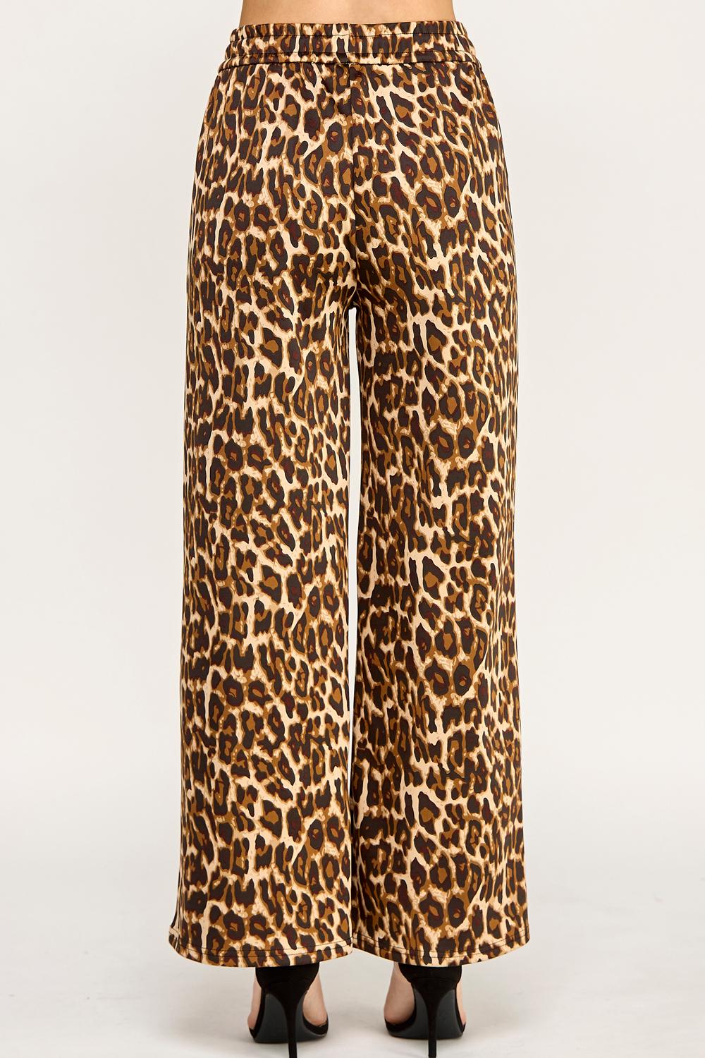 Leopard Print Wide Leg Pants – Stretch Scuba Drawstring Trousers | Statement Lounge & Streetwear Pants – TKT16U