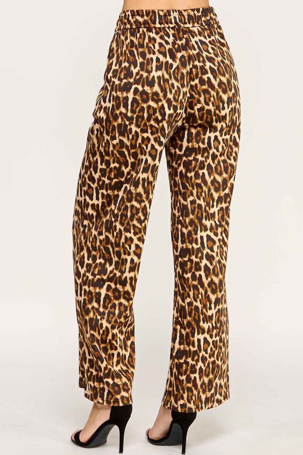 Leopard Print Wide Leg Pants – Stretch Scuba Drawstring Trousers | Statement Lounge & Streetwear Pants – TKT16U