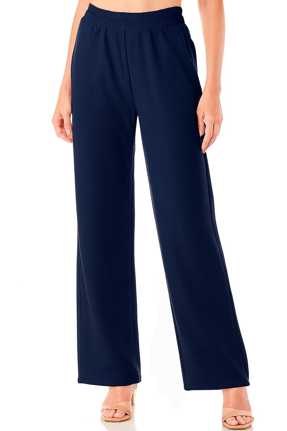 Textured Straight Leg Pants with Pockets – Wide Elastic Waist Lounge Trousers | Casual Everyday Women’s Pants – BOU212