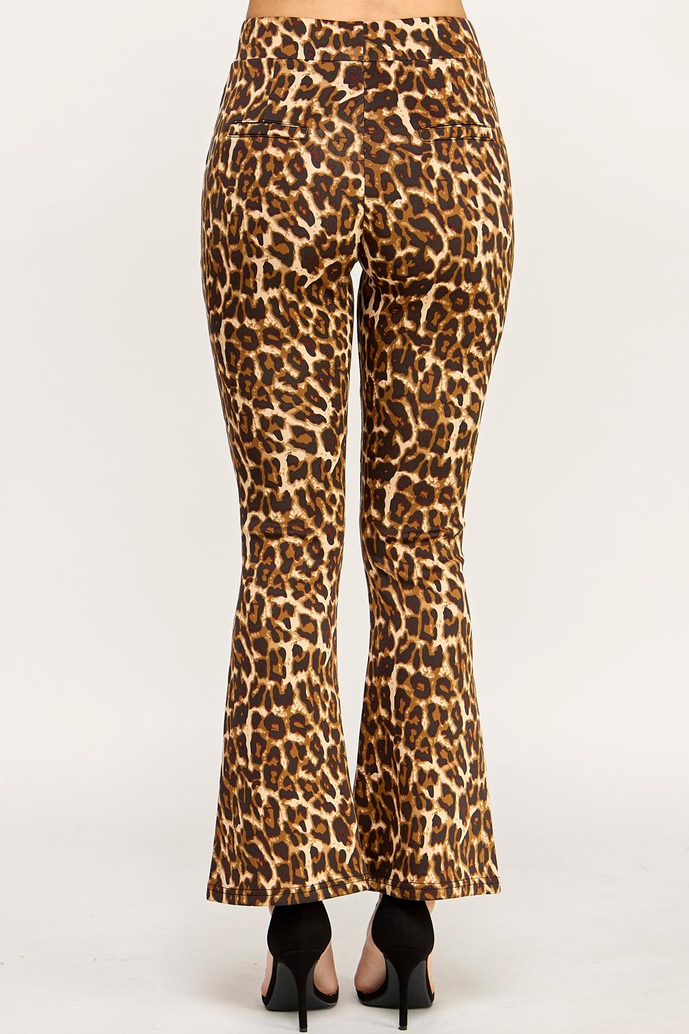 Leopard Print Flare Pants – Stretch Scuba Bell Bottom Trousers | Statement Animal Print for Women – TDV29C-U