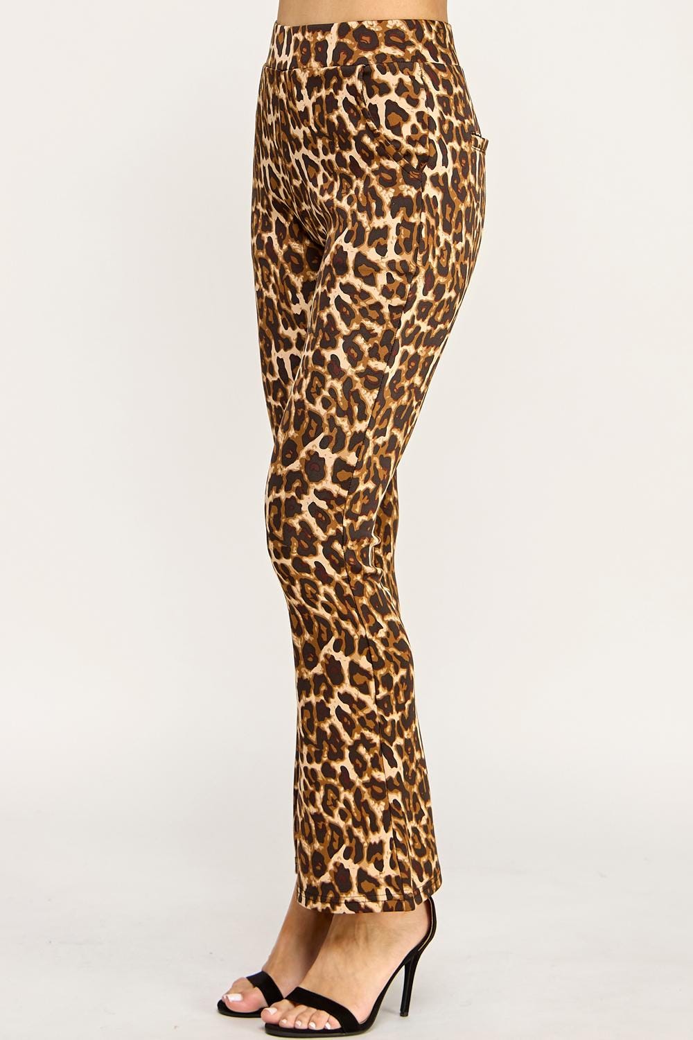 Leopard Print Flare Pants – Stretch Scuba Bell Bottom Trousers | Statement Animal Print for Women – TDV29C-U