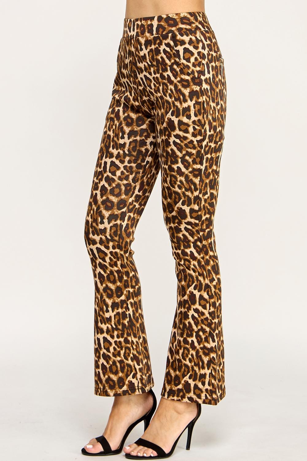 Leopard Print Flare Pants – Stretch Scuba Bell Bottom Trousers | Statement Animal Print for Women – TDV29C-U