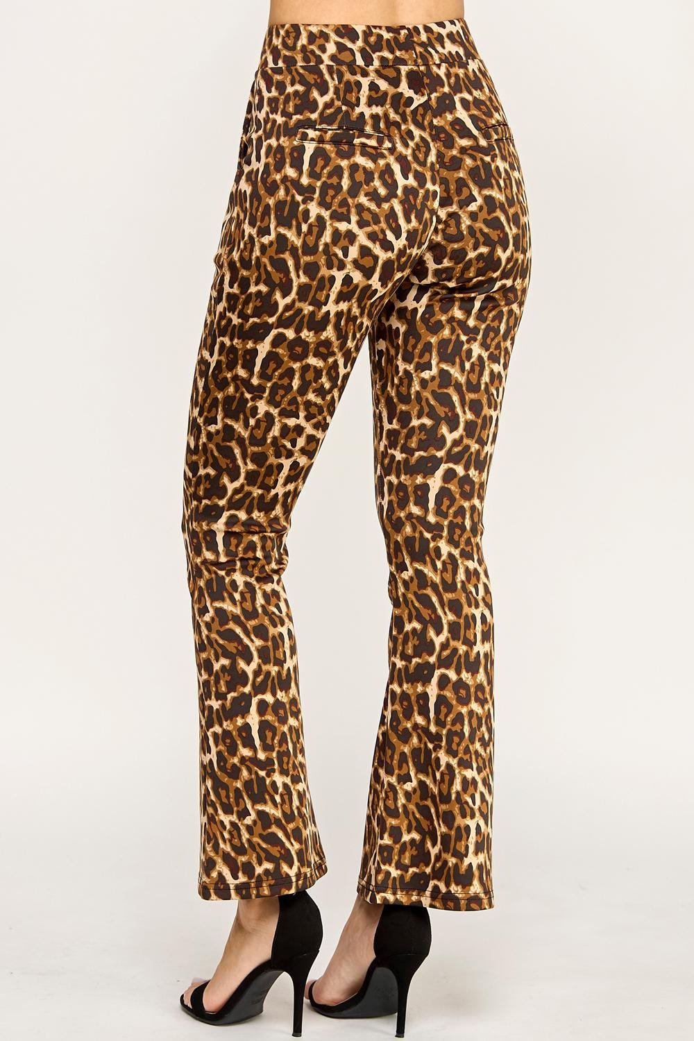 Leopard Print Flare Pants – Stretch Scuba Bell Bottom Trousers | Statement Animal Print for Women – TDV29C-U