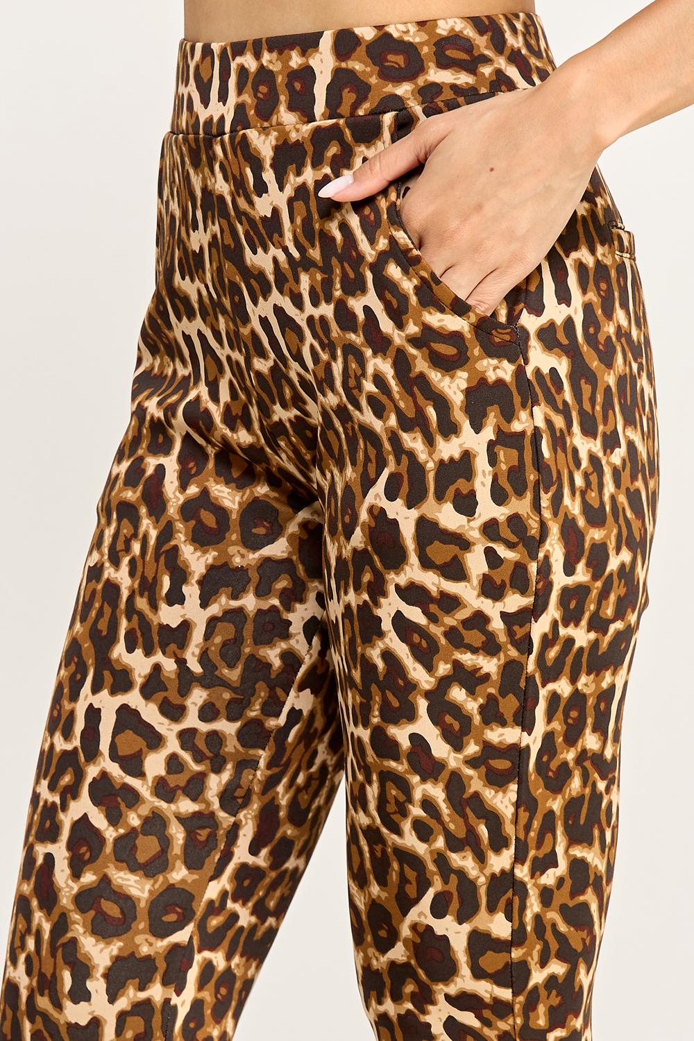 Leopard Print Flare Pants – Stretch Scuba Bell Bottom Trousers | Statement Animal Print for Women – TDV29C-U