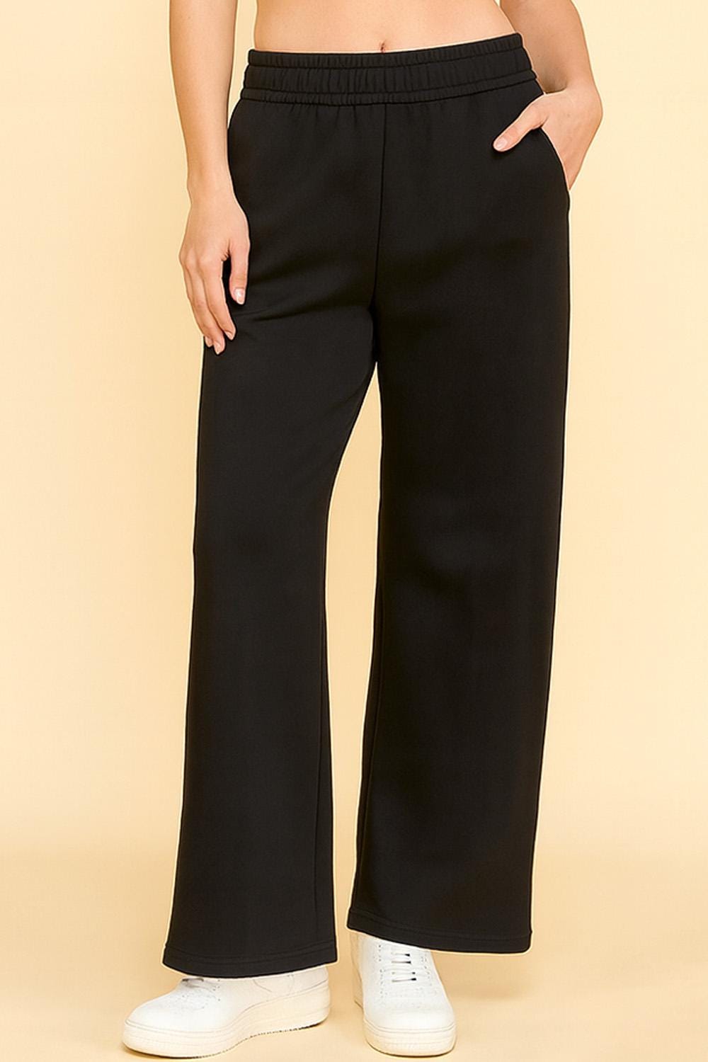 Fleece Sweatpants – French Terry Wide Elastic Waist Straight Leg Pants with Pockets | Cozy Lounge Joggers