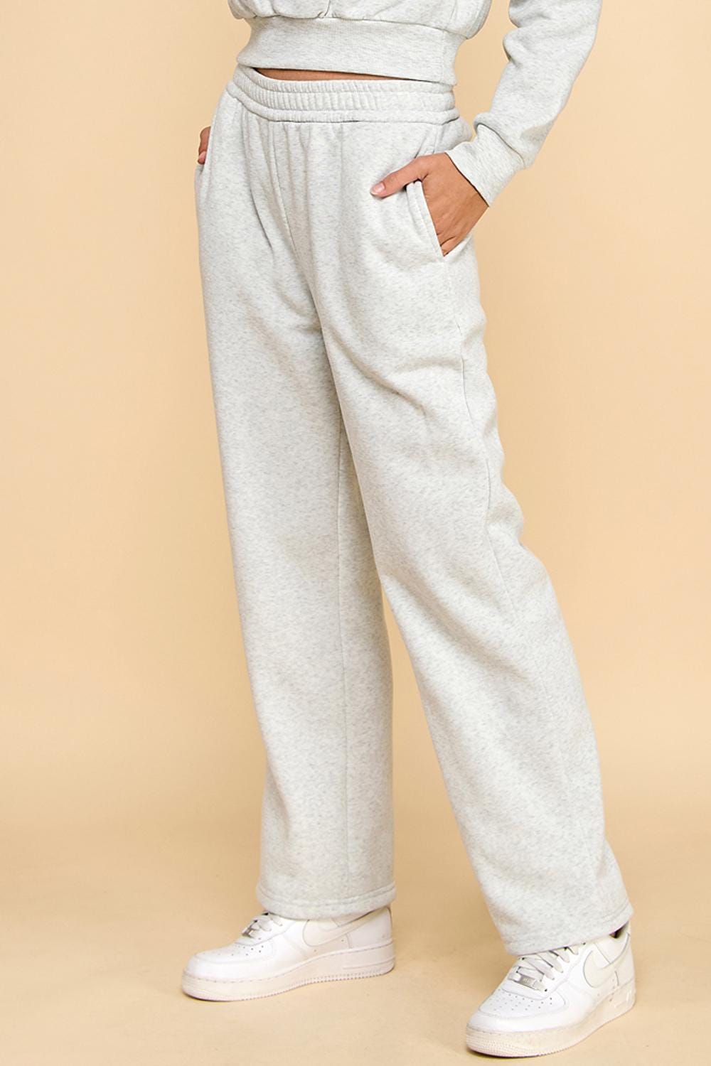 Fleece Sweatpants – French Terry Wide Elastic Waist Straight Leg Pants with Pockets | Cozy Lounge Joggers