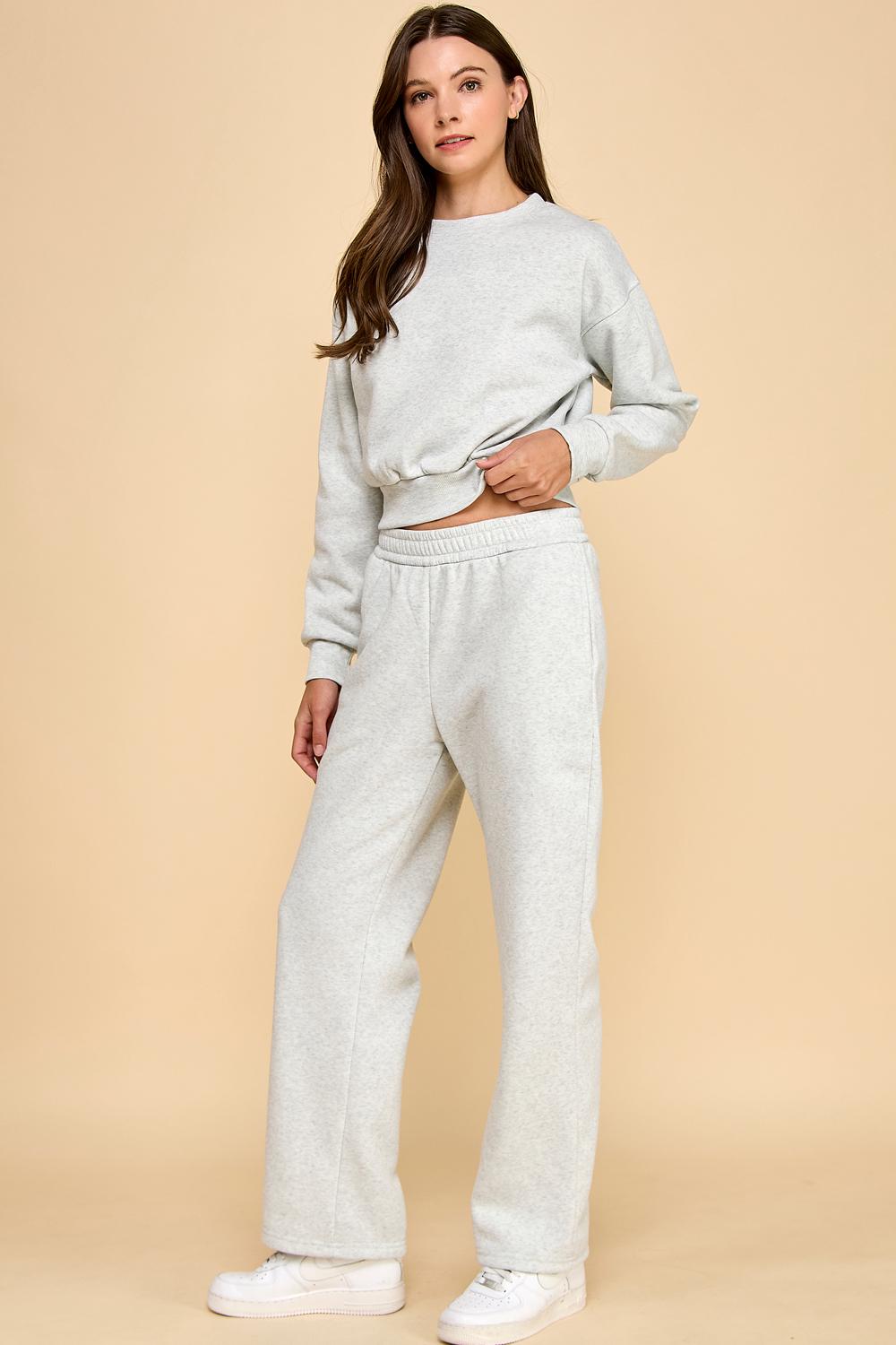 Fleece Sweatpants – French Terry Wide Elastic Waist Straight Leg Pants with Pockets | Cozy Lounge Joggers