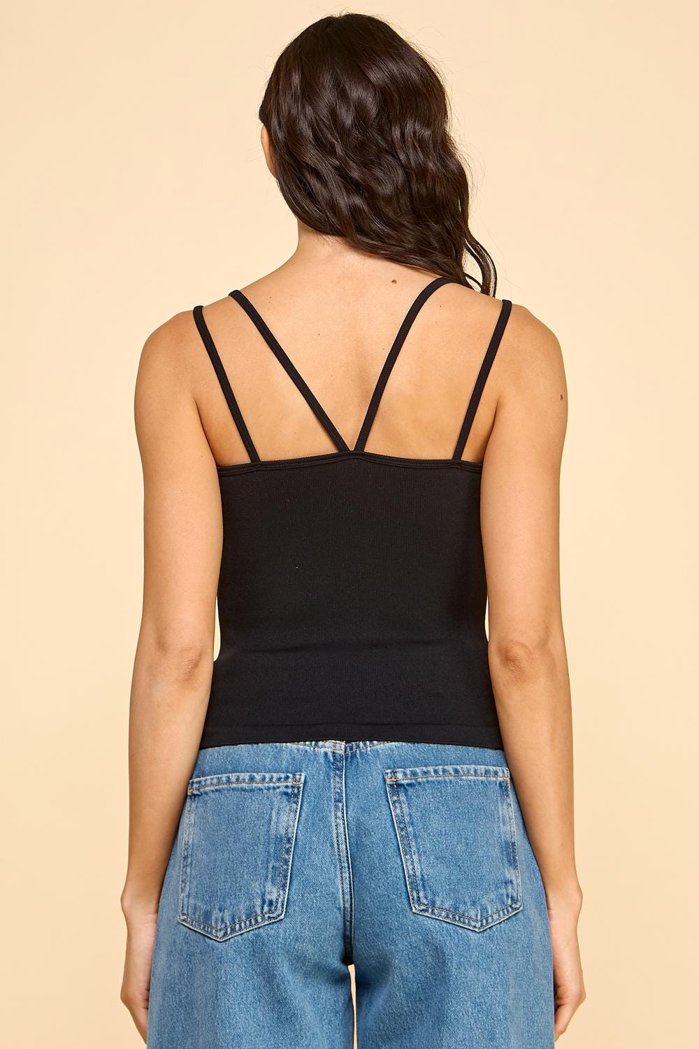 Seamless Double-Strap Ribbed Cami Top – Square Neck Fitted Tank