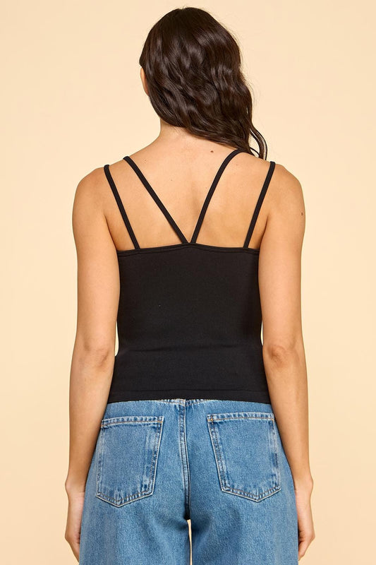 Seamless Double-Strap Ribbed Cami Top – Square Neck Fitted Tank