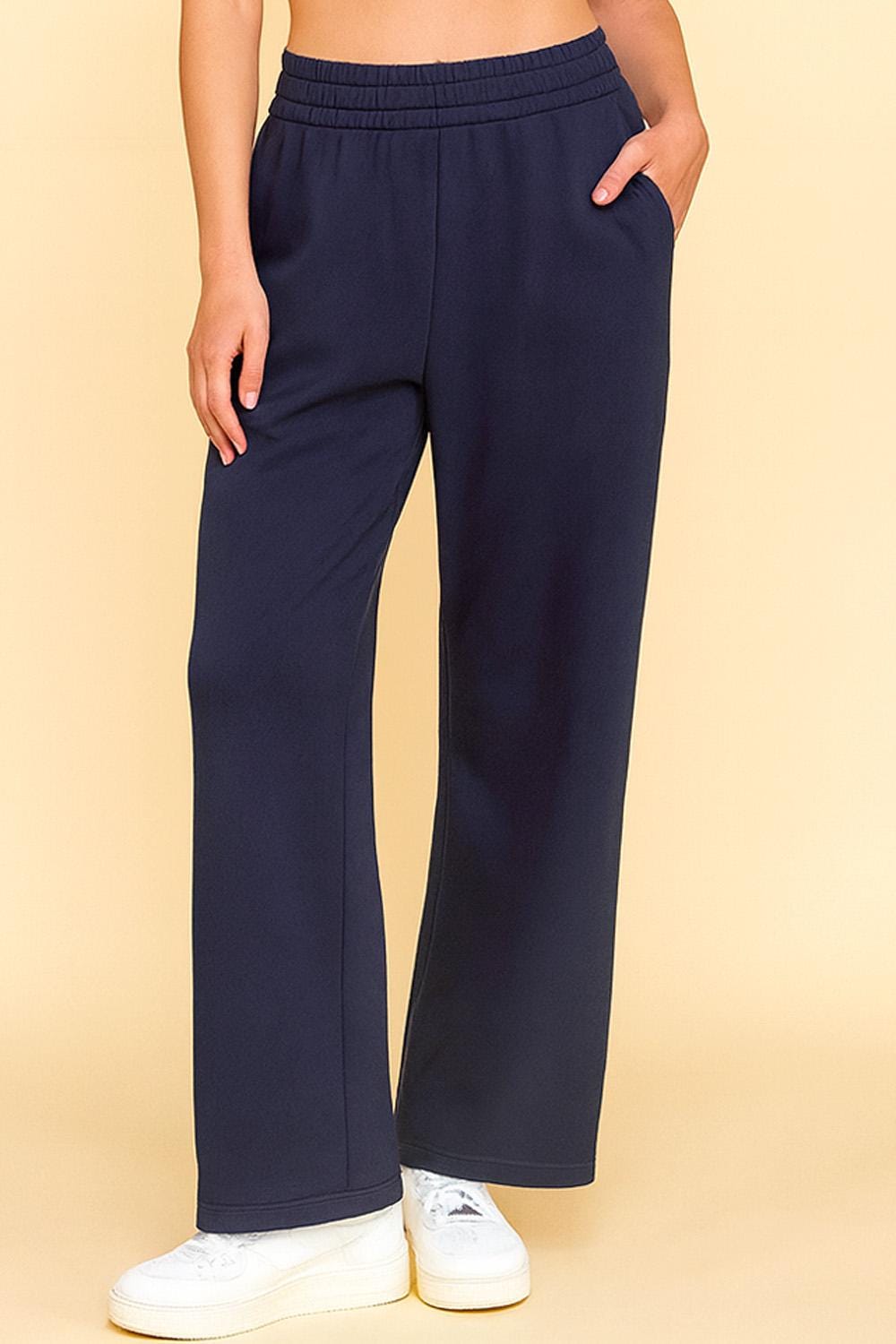 Fleece Sweatpants – French Terry Wide Elastic Waist Straight Leg Pants with Pockets | Cozy Lounge Joggers