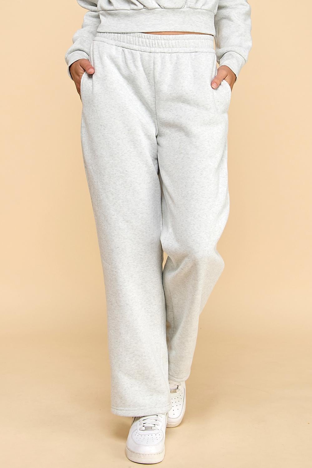 Fleece Sweatpants – French Terry Wide Elastic Waist Straight Leg Pants with Pockets | Cozy Lounge Joggers