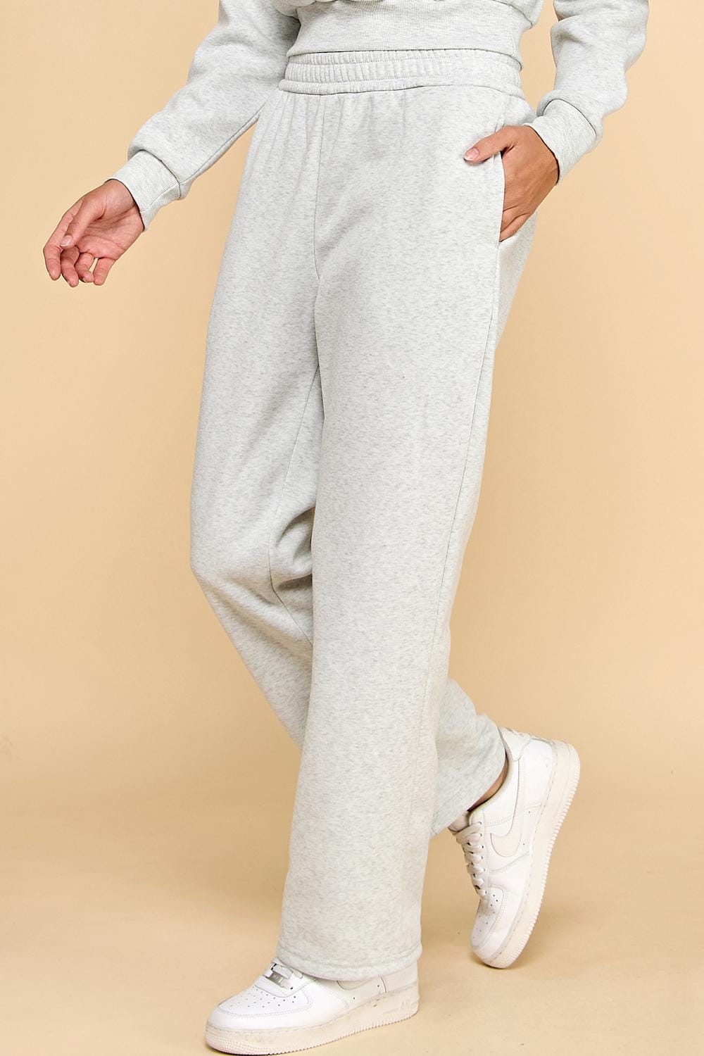 Fleece Sweatpants – French Terry Wide Elastic Waist Straight Leg Pants with Pockets | Cozy Lounge Joggers