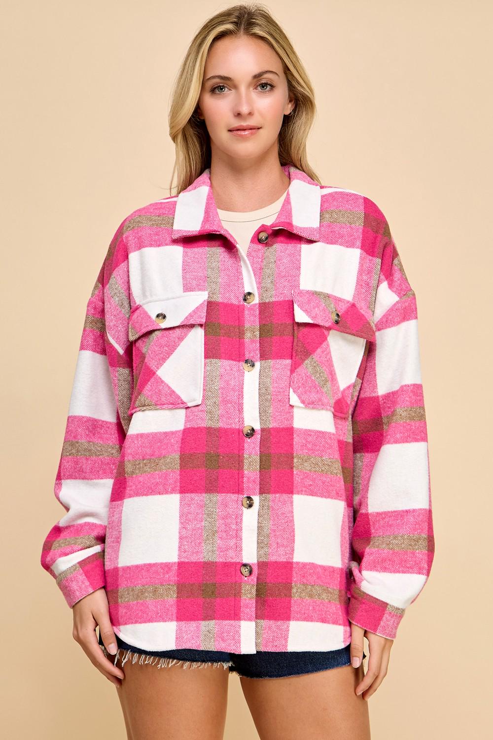 Oversized Plaid Shacket Jacket with Fur Lining – Cozy Flannel Winter Shirt Coat for Women | Warm Casual Checkered Outerwear