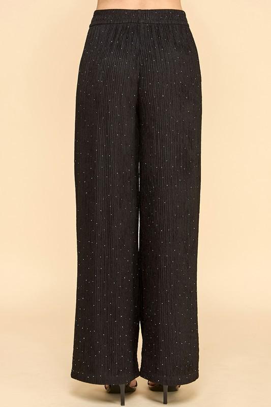 Rhinestone Crinkle Lounge Pants – Sparkly Wide Leg Dressy Loungewear for Women | Shimmer Soft Stretch Evening & Holiday Pants